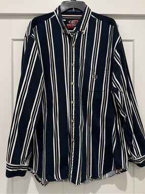 Vintage Coliseum Classic Dark Blue White Striped Long Sleeve Button Up Men's XL